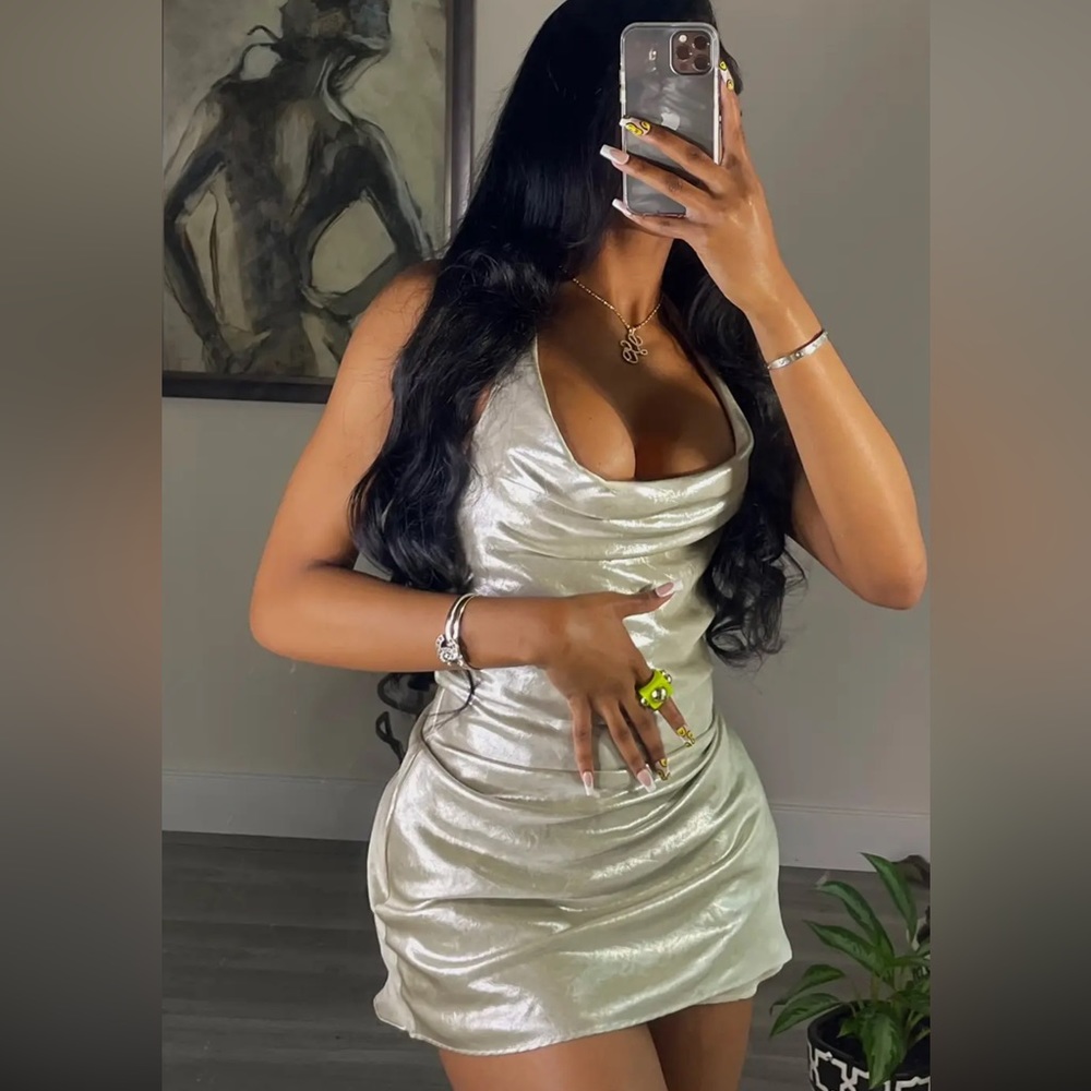 Zara METALLIC DRAPED DRESS